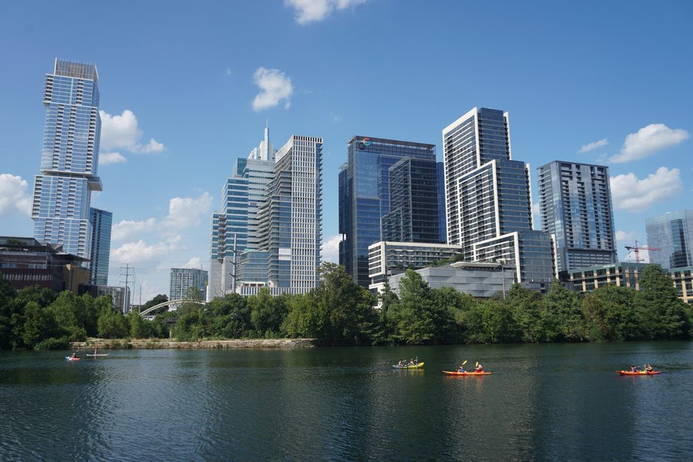 The Austin skyline seen from Lady Bird Lake