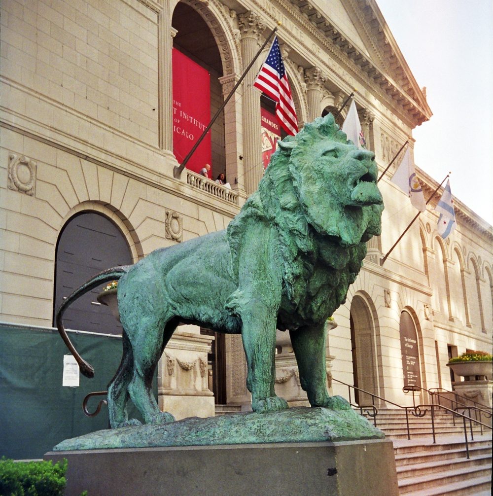 One of the bronze lion statues outside the Art Institute of Chicago