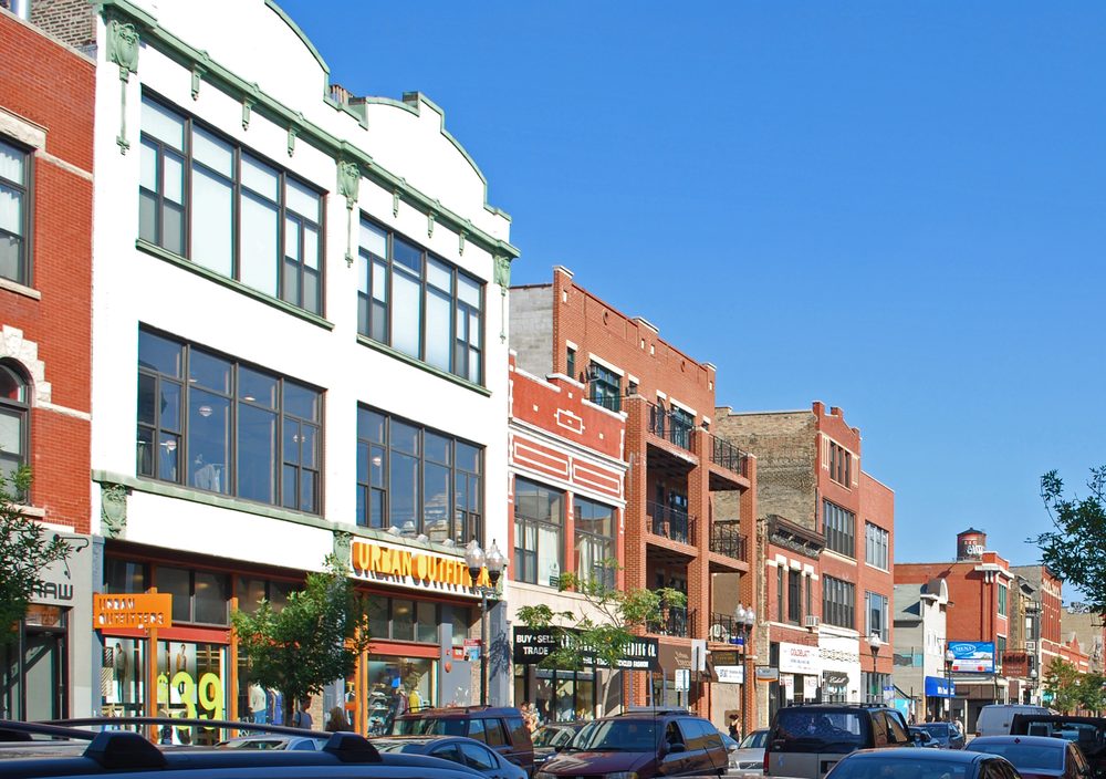 A row of storefronts along Milwaukee Avenue in Wicker Park