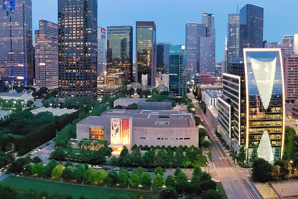 Klyde Warren Park with the Dallas skyline
