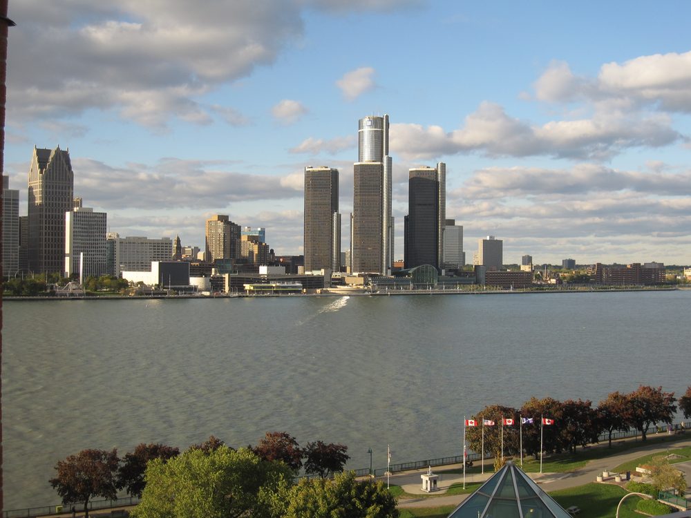 The Detroit skyline along the riverfront