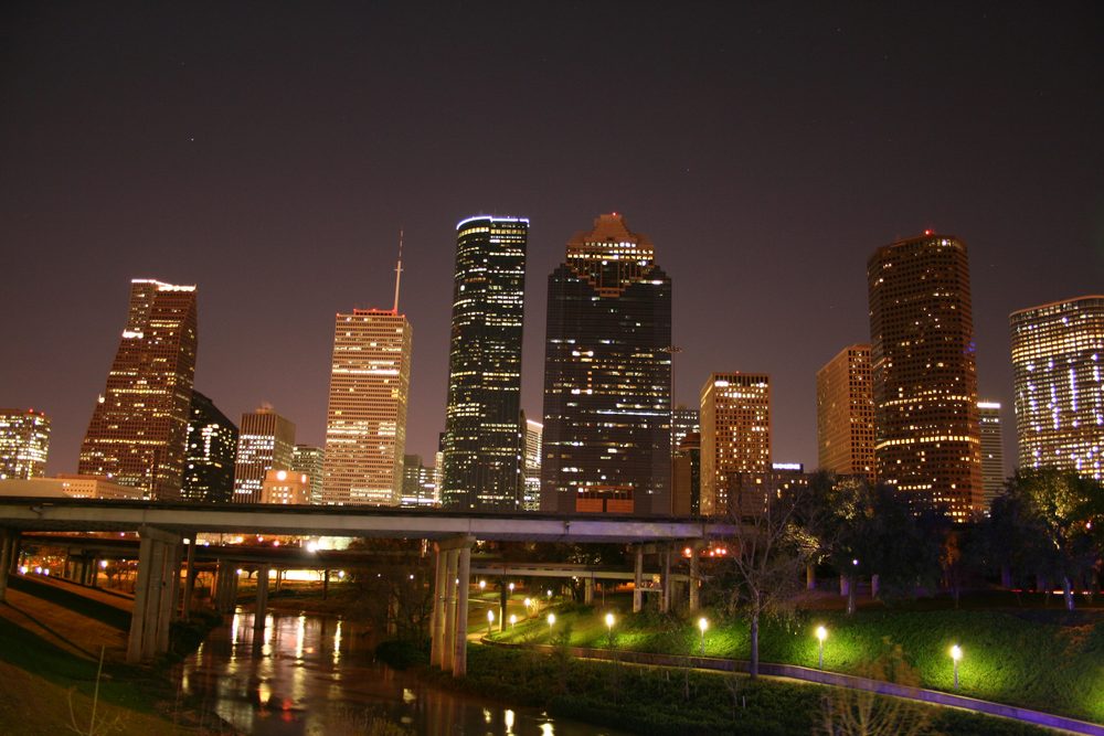 The Downtown Houston skyline at night