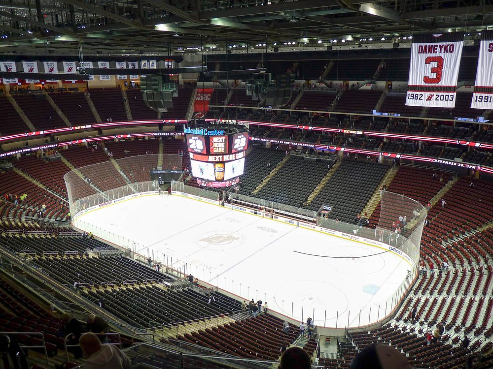 The hockey rink inside the Prudential Center, Newark