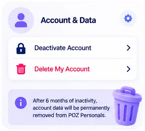 POZ Personals account deletion menu