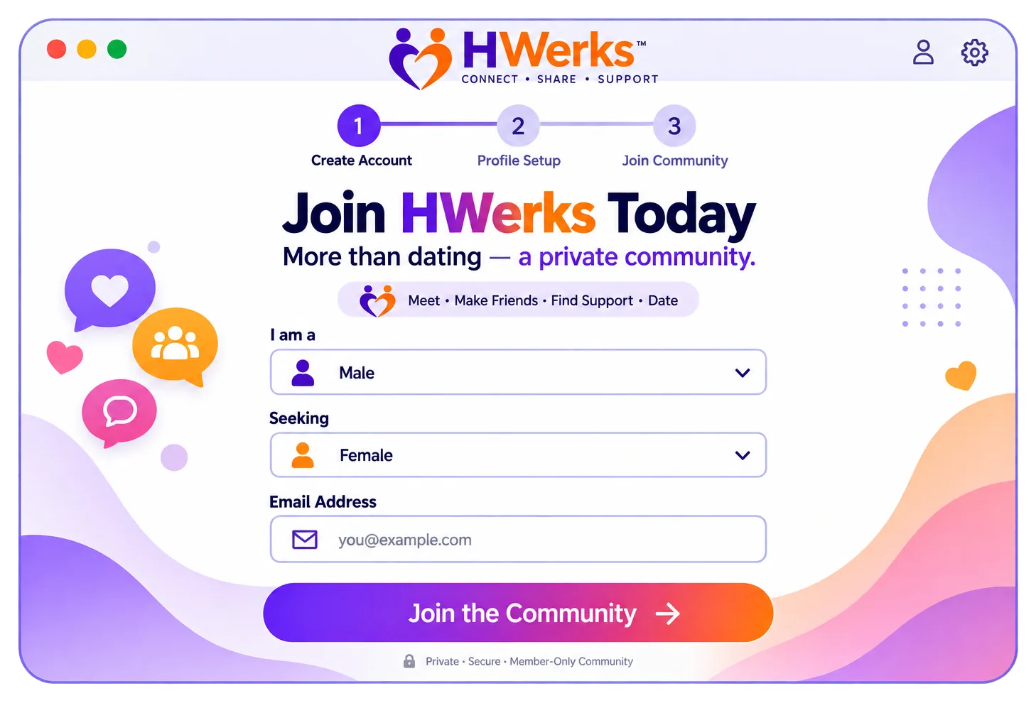 HWerks sign-up screen