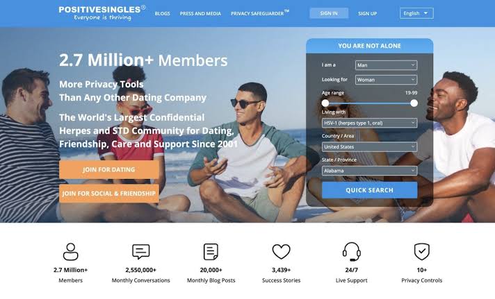 PositiveSingles website preview